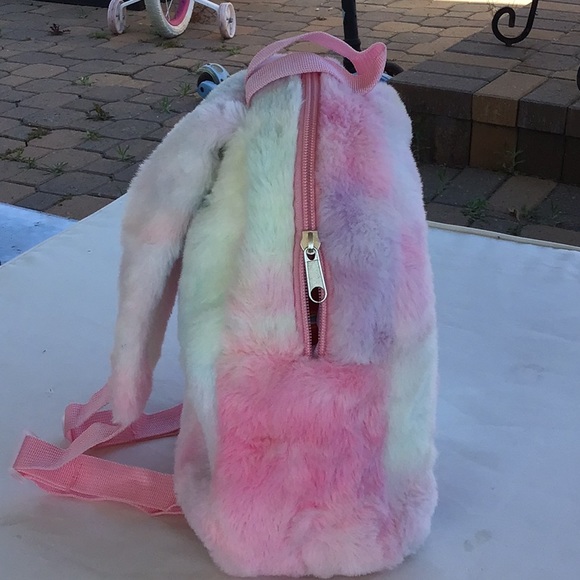 Colorful Unicorn Appliquéd Faux Fur Backpack - Picture 3 of 9